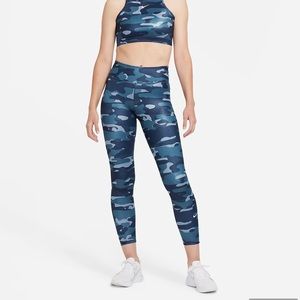 Nike one blue‎ camouflage tights size xxs high shine